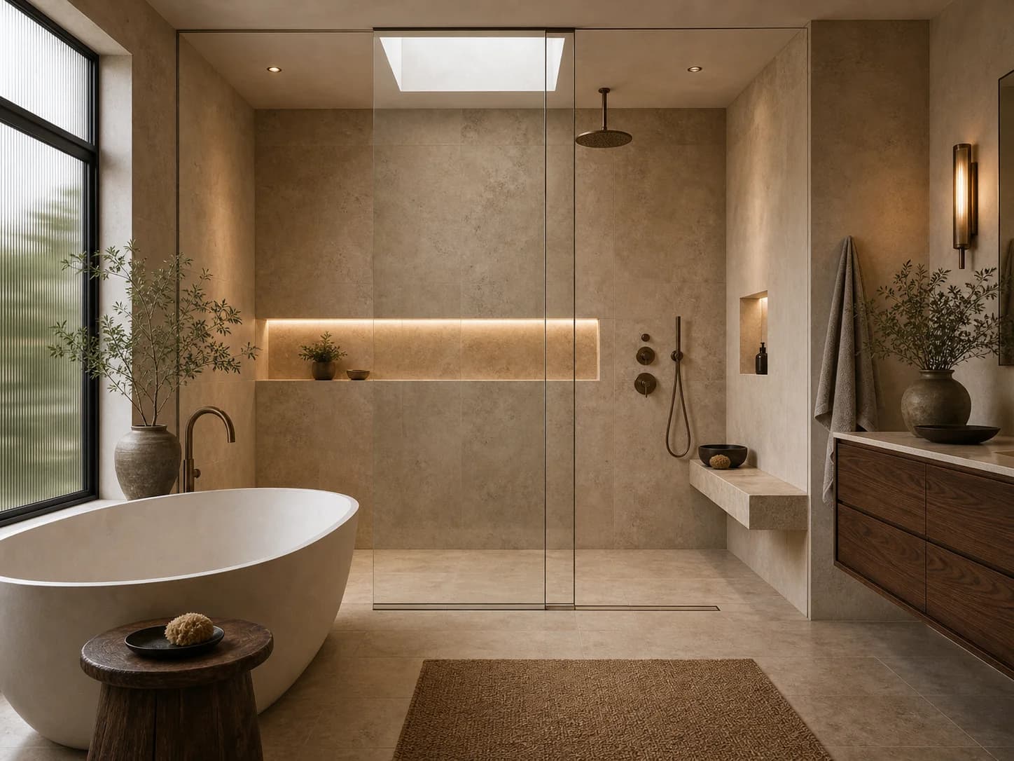 Warm Stone Wet Room bathroom design — bathrooms