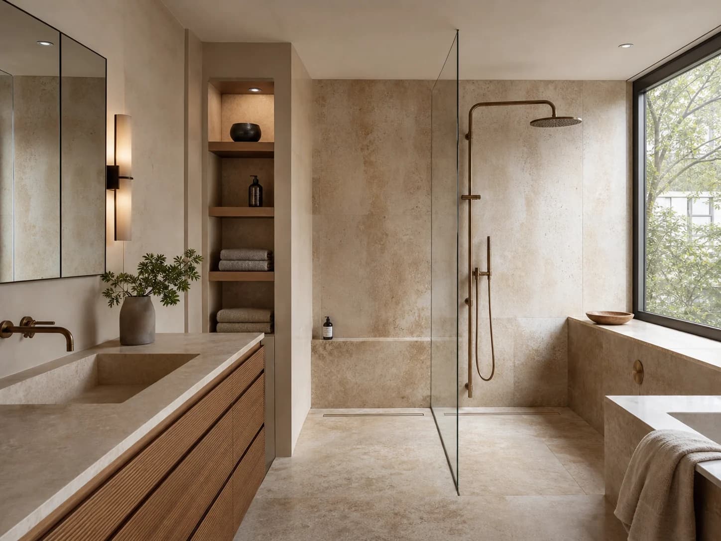 Warm Stone Wet Room bathroom design — bathrooms