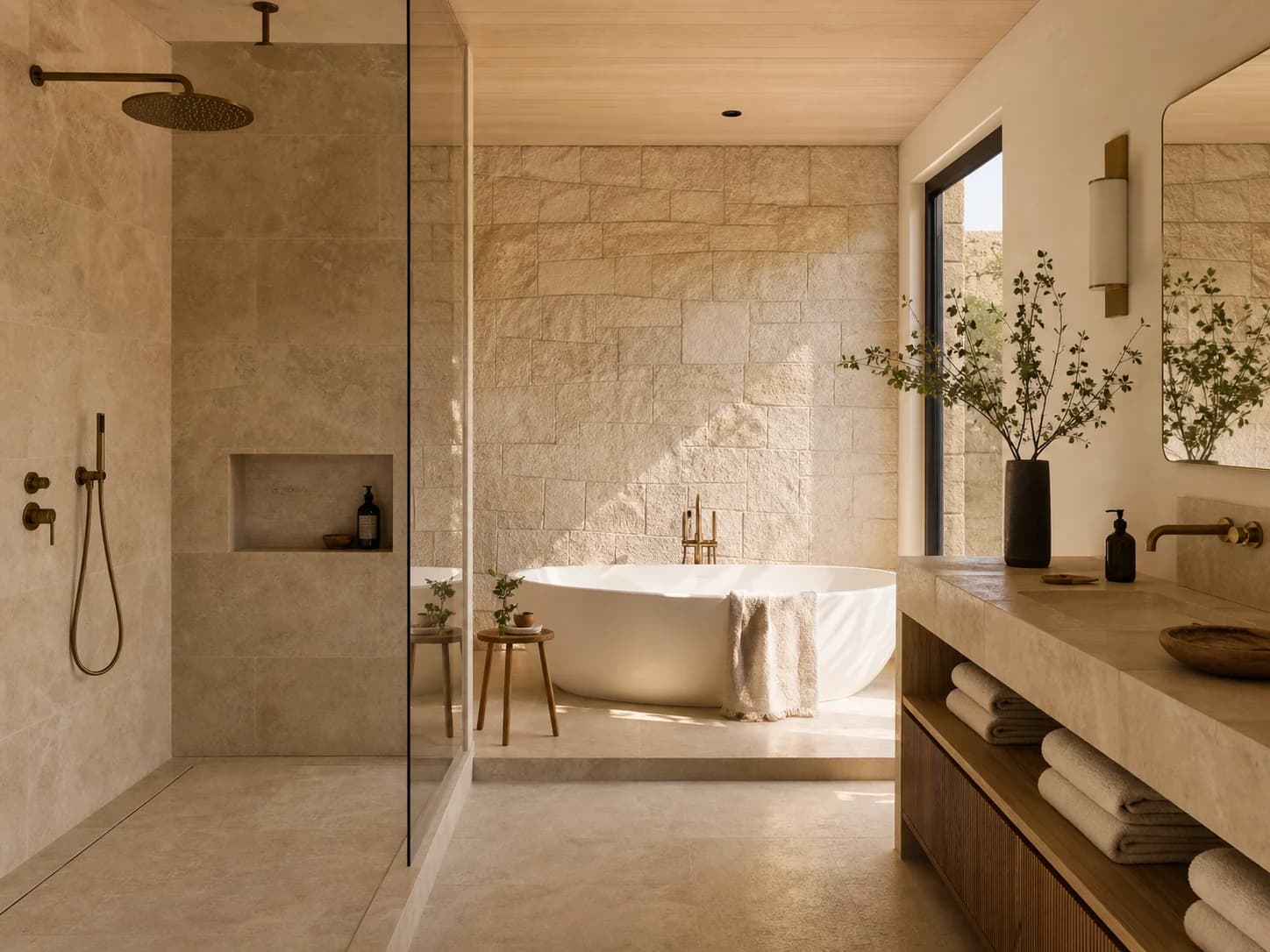 Warm Stone Wet Room bathroom design — bathrooms