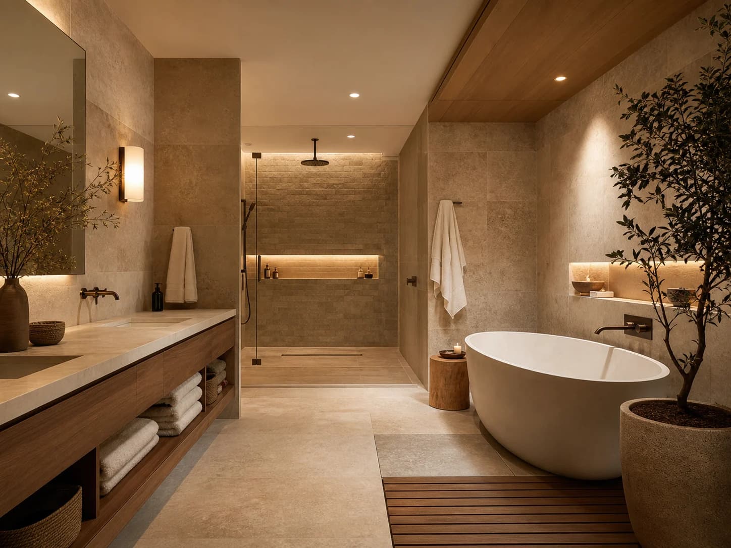 Warm Stone Wet Room bathroom design — bathrooms