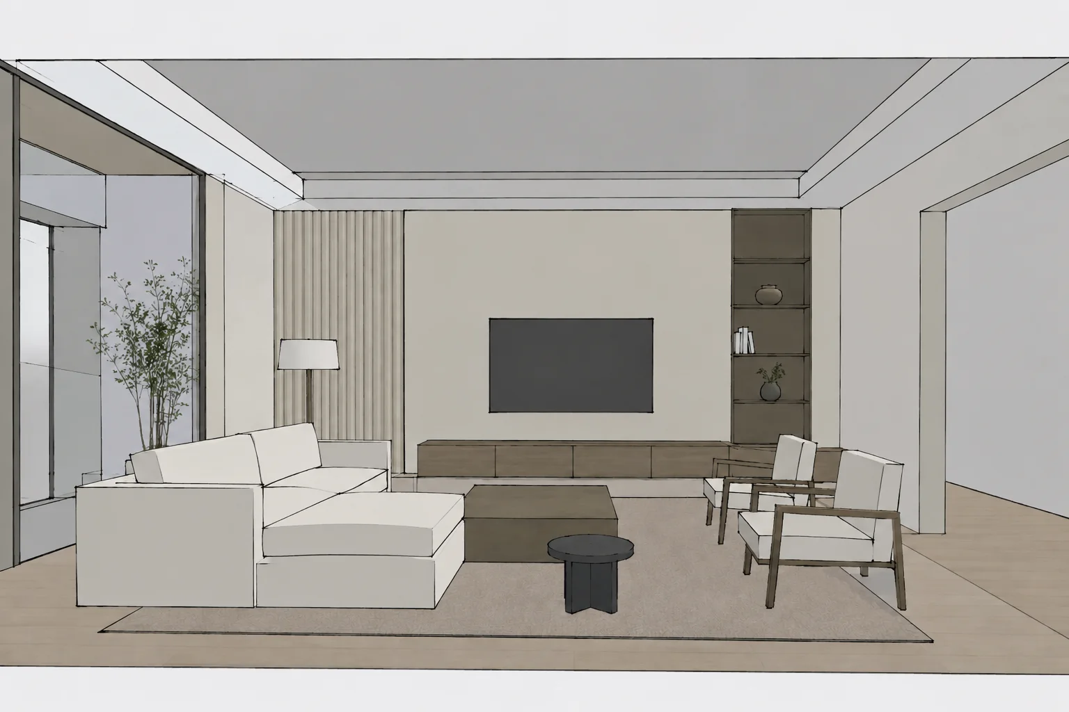 Interior living room sketch before AI visualization