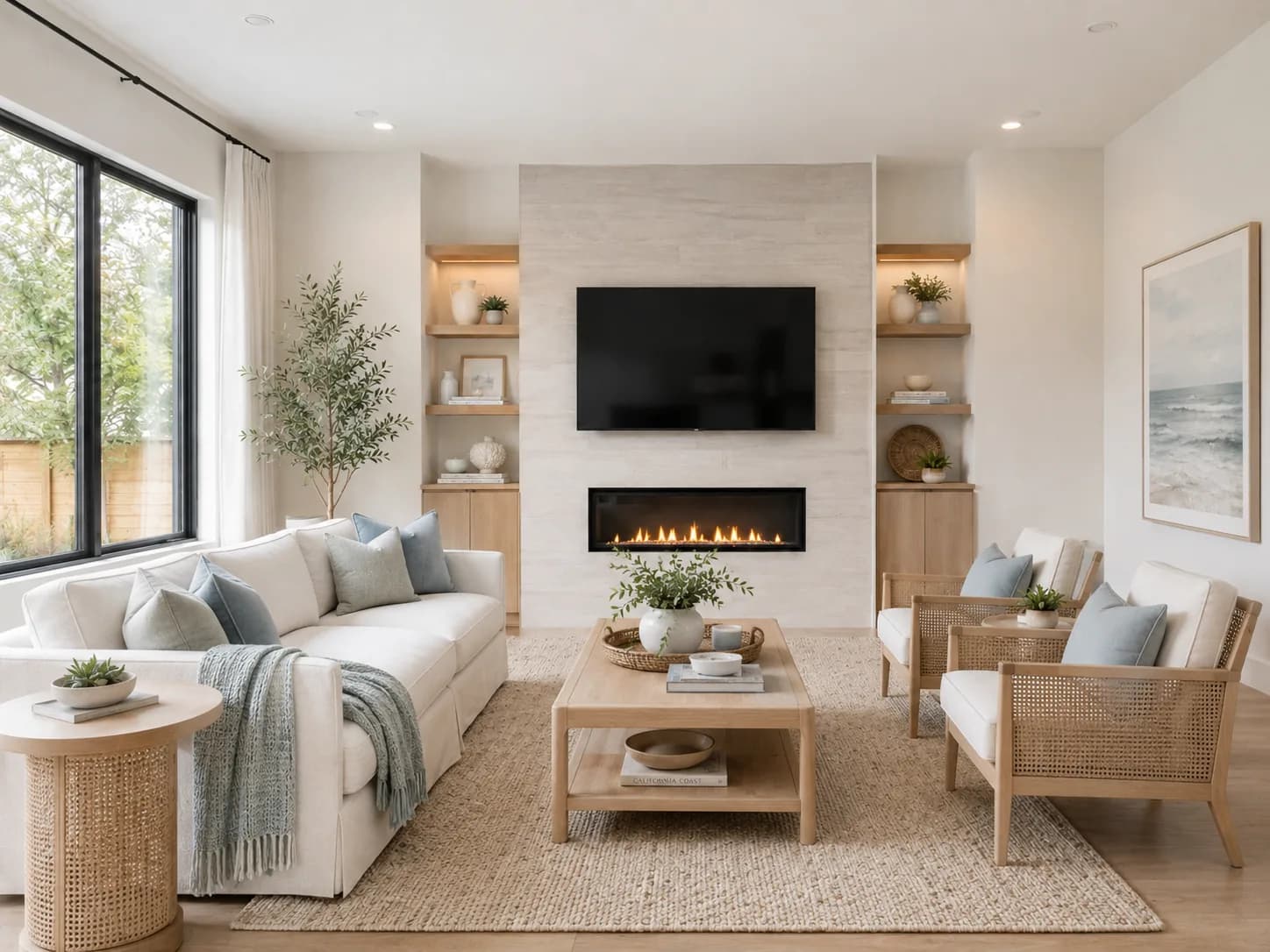 AI visualization of a coastal living room