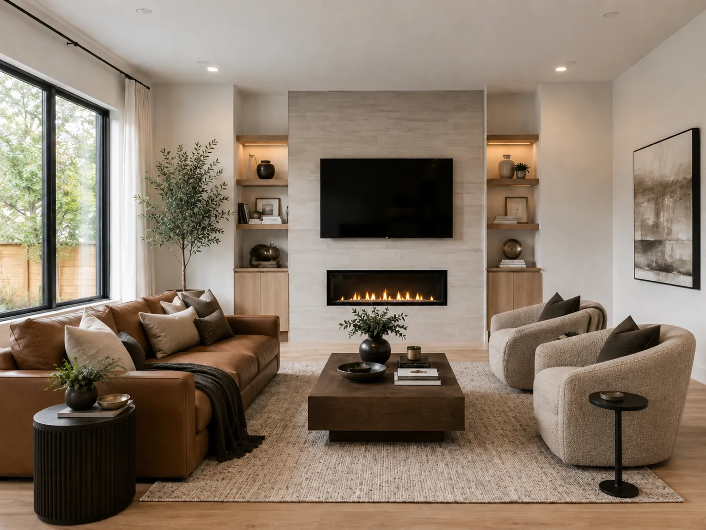 AI visualization of a warm modern living room