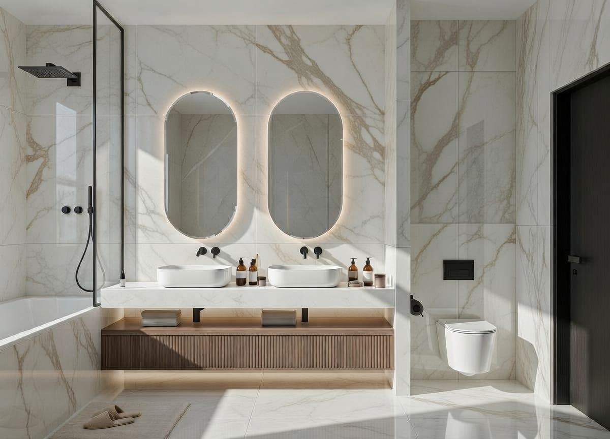 Photorealistic AI bathroom design render