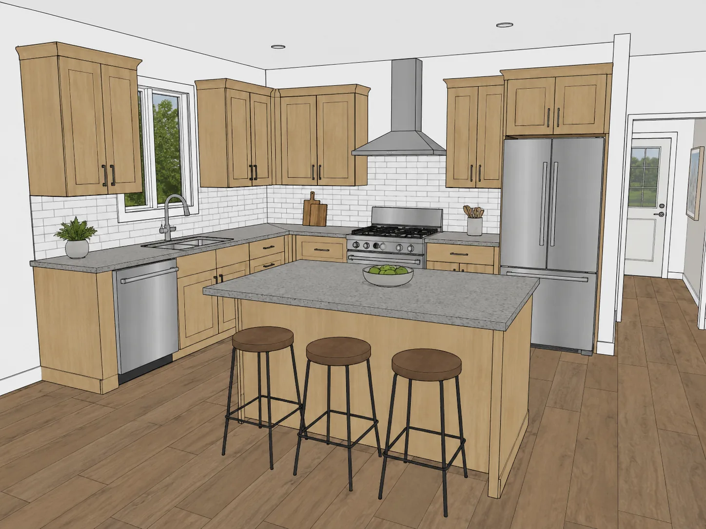 Kitchen design sketch before visualization